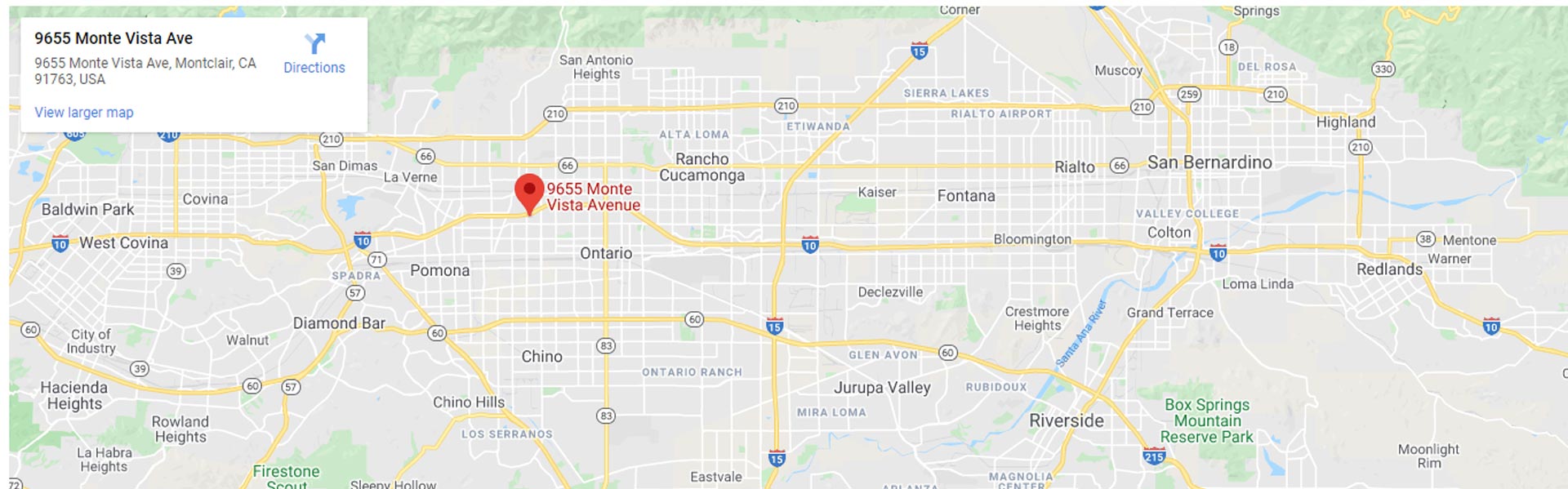 map showing 9655 Monte Vista Ave Suite 406, Montclair, CA 91763, United States